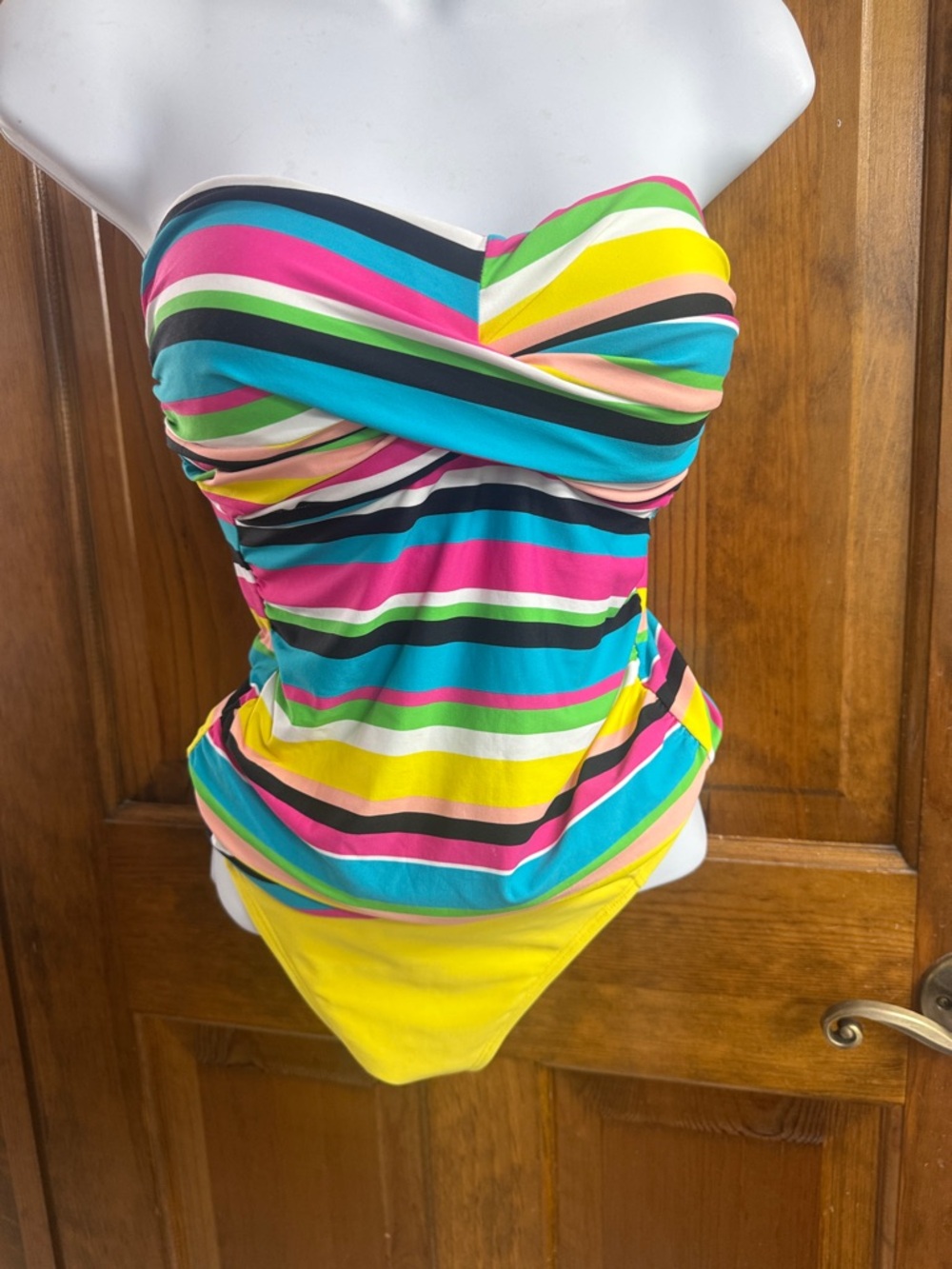 Anne Cole Multicolor Stripe One-Piece Swim - Turquoise, Pink, Yellow, Black